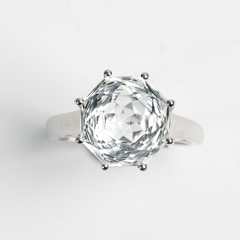 925 Sterling Silver Clear Quartz Faceted Ring