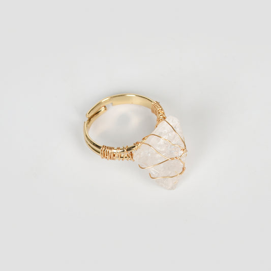 Irregular Wire-Wrapped Raw Crystal Wrap Rings