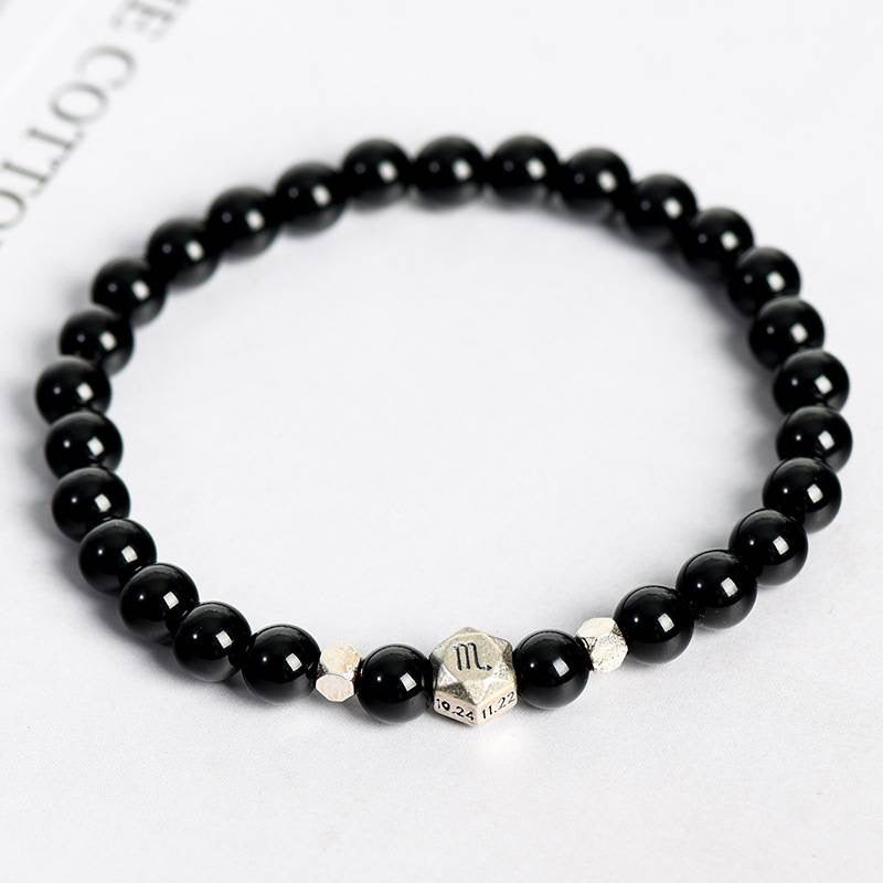 Black Obsidian Bracelet Silver Obsidian Bracelet Men and Women Lucky Bead Dragon Year Birthday Gift